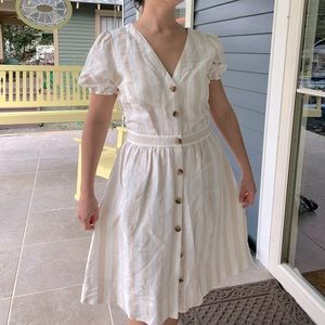 LOFT linen summer dress shirt sleeve beige. NWOT.